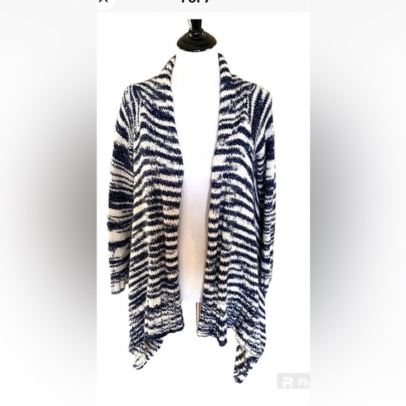 Womens Cotton On Sz Small Knit Wear Cardigan Sweater blue White Striped High Low - Picture 1 of 7